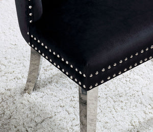 English Elm Contemporary Elegant Flannelette Wingback Dining Chair Set with Button Tufting, Nailhead Trim & Chrome Legs Black 32 L x 26 W x 23 H B011P208974