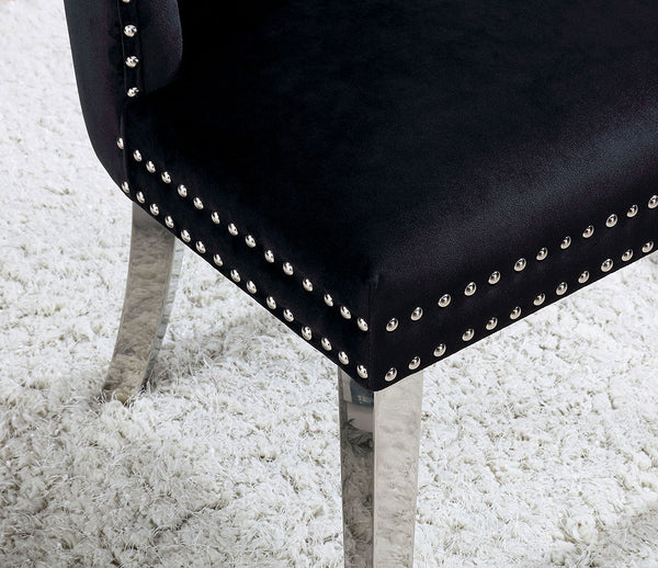 English Elm Contemporary Elegant Flannelette Wingback Dining Chair Set with Button Tufting, Nailhead Trim & Chrome Legs Black 32 L x 26 W x 23 H B011P208974