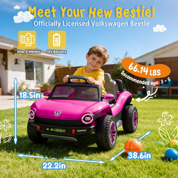 English Elm 12v Licensed Volkswagen Beetle Ride on Car with Remote Control and Suspension for Kids Pink W1578P416240