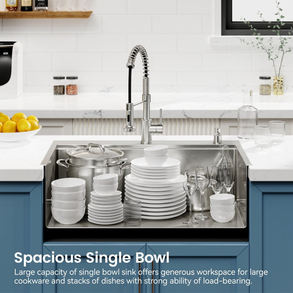 English Elm Stainless Steel Single Bowl Overmount Kitchen Sink with Cutting Board and Colander T3177P296186