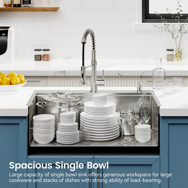 English Elm Stainless Steel Single Bowl Overmount Kitchen Sink with Cutting Board and Colander T3177P296186