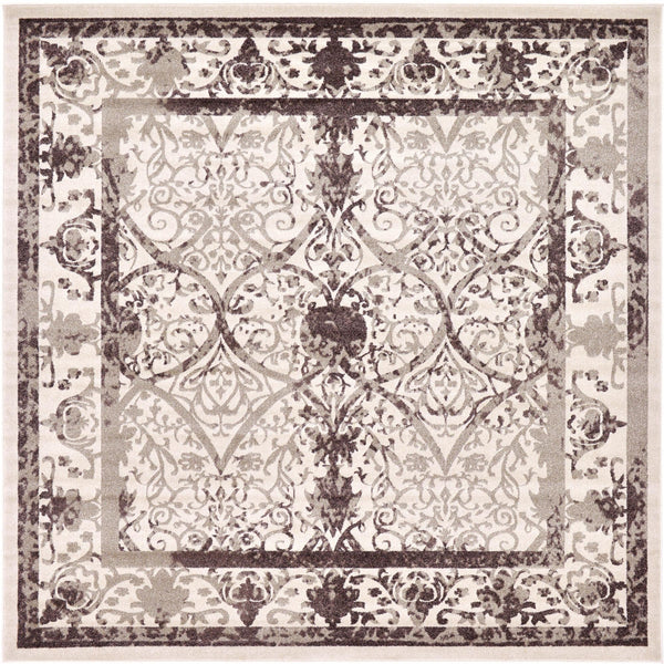 Unique Loom La Jolla Traditional Machine Made Floral Rug Beige, Beige/Brown/Ivory/Light Brown 10' 0" x 10' 0"