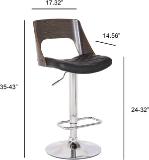 English Elm Bentwood Weathered Oak Adjustable Swivel Bar Stool with Diamond-Quilted PU Seat, Curved Back, 65–85cm Fit B347P338596