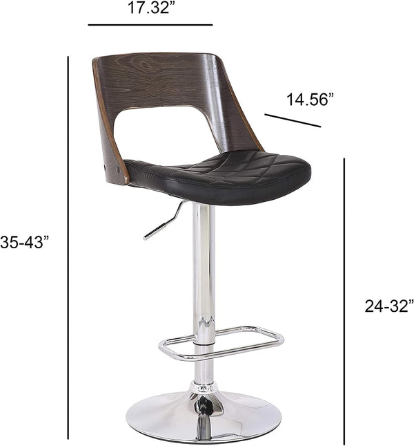 English Elm Bentwood Weathered Oak Adjustable Swivel Bar Stool with Diamond-Quilted PU Seat, Curved Back, 65–85cm Fit B347P338596