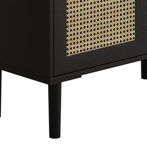 English Elm 4-Doors Rattan Mesh Storage Cabinet with Solid Wood Legs and Adjustable Shelves for Stylish Organization Black W757P198555
