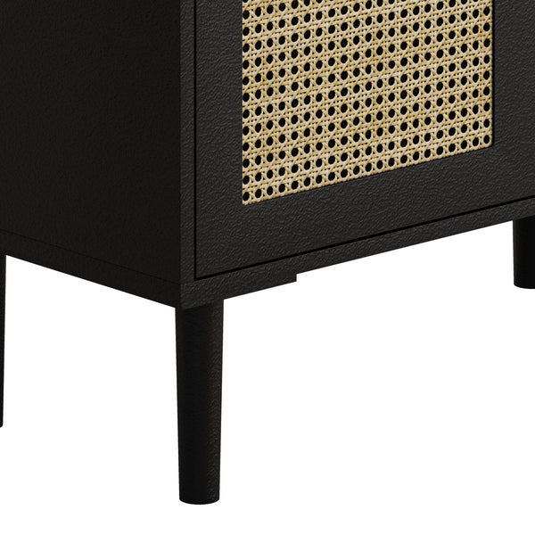 English Elm 4-Doors Rattan Mesh Storage Cabinet with Solid Wood Legs and Adjustable Shelves for Stylish Organization Black W757P198555