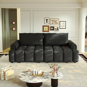 English Elm 90.2" Plush Teddy Fabric Convertible Sleeper Sofa with Hidden Storage for Living Room Black W1885S00313