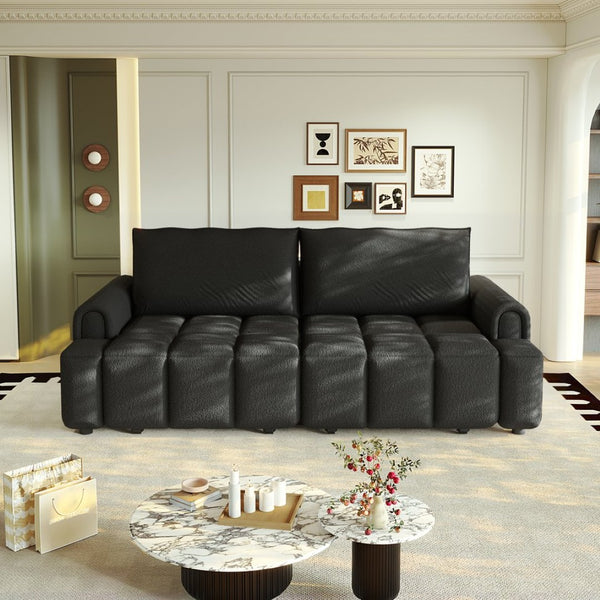English Elm 90.2" Plush Teddy Fabric Convertible Sleeper Sofa with Hidden Storage for Living Room Black W1885S00313