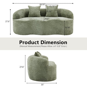 English Elm Green Curved Loveseat Sofa with Round Armrest, Foam & Spring Comfort, 2 Pillows, No Assembly, Compact W3612P348746