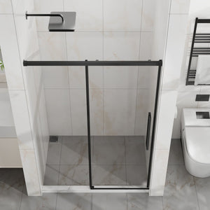 English Elm Goodyo 48" W X 72" H Sliding Shower Door - Modern Semi-Frameless Design With Easy-Clean Glass Finish D163118747