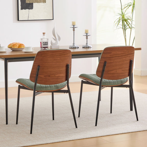 English Elm Dining Chairs Mid Century Modern Walnut Back Faux Leather Upholstered Seat Ergonomic Curved Back Waterproof PU Fabric Stable Metal Legs Olive Green W1143P379861