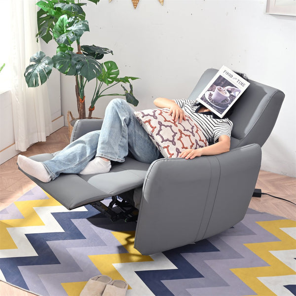 English Elm Wall Zero Wall Power Recliner Chair with Overstuffed Backrest, USB Type-C Charging Port, Space-Saving Electric Recliner for Small Rooms Blue Gray W1028S00036