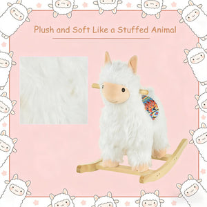 English Elm Llama Plush Rocking Toy for Toddlers with Wooden Rails Padded Seat and Grip Handle T3971P442666