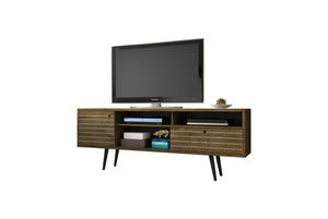 English Elm Liberty 71" TV Stand with Mid-Century Splayed Legs, Wire Management, Drawer & Cubby Storage Rustic Brown B365P398373