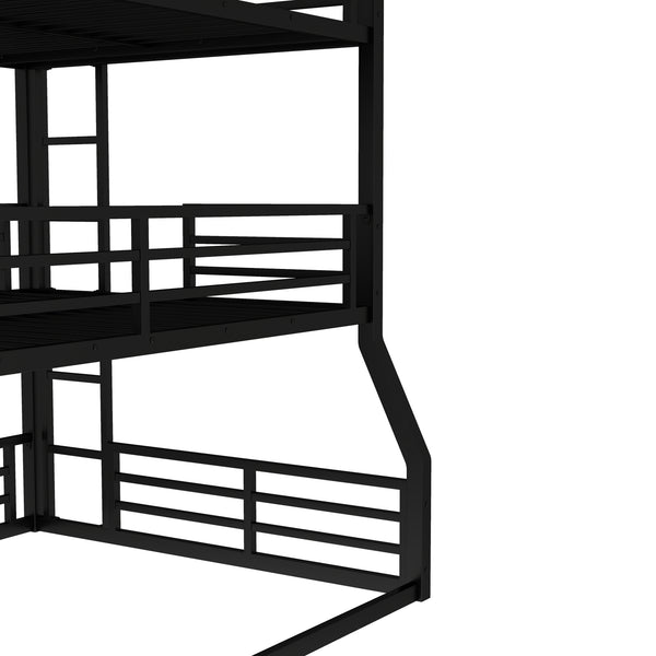 English Elm Full/Full Xl Metal Triple Bunk Bed With Safety Guardrails, Noise-Reduced Design, Black - Perfect For Space-Saving Solutions! W1580S00174
