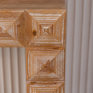 English Elm 59.06" Solid Wood Entryway Console Table with Hand Carved Geometric Relief Detailing W3158P426660