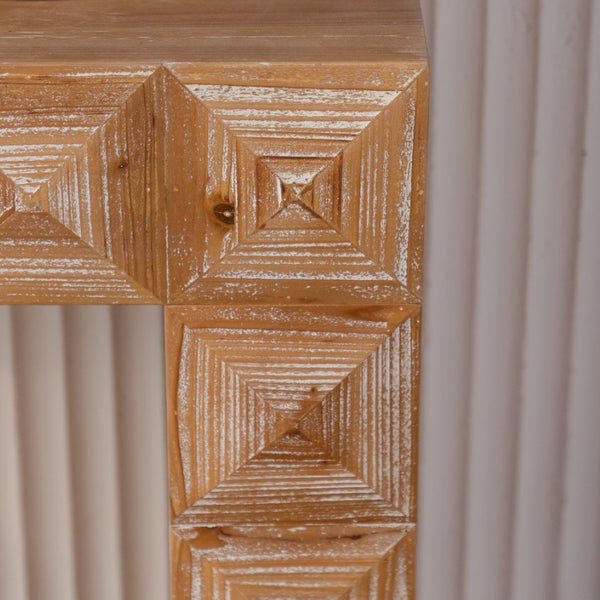 English Elm 59.06" Solid Wood Entryway Console Table with Hand Carved Geometric Relief Detailing W3158P426660