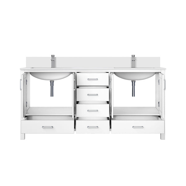 English Elm White Double Bath Vanity 72 in W x 22 in D with White Quartz Top, Soft-Close Storage & Chrome Faucet B2731P259097