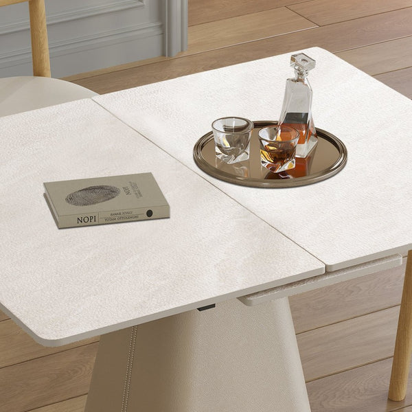 English Elm Retractable Rock Slab Dining Set with Leather Wrapped Base for Compact Apartments W2700S00100