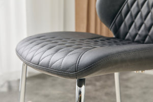 English Elm Dark Oil Waxed Faux Leather Dining Chair Set with Diamond Tufted High Back Metal Legs Dark Gray W3493P444883
