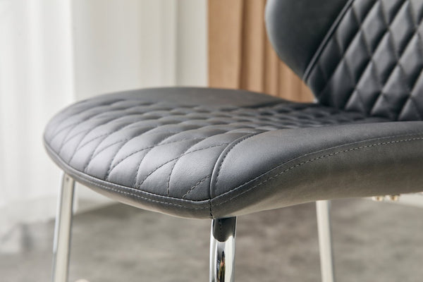 English Elm Dark Oil Waxed Faux Leather Dining Chair Set with Diamond Tufted High Back Metal Legs Dark Gray W3493P444894