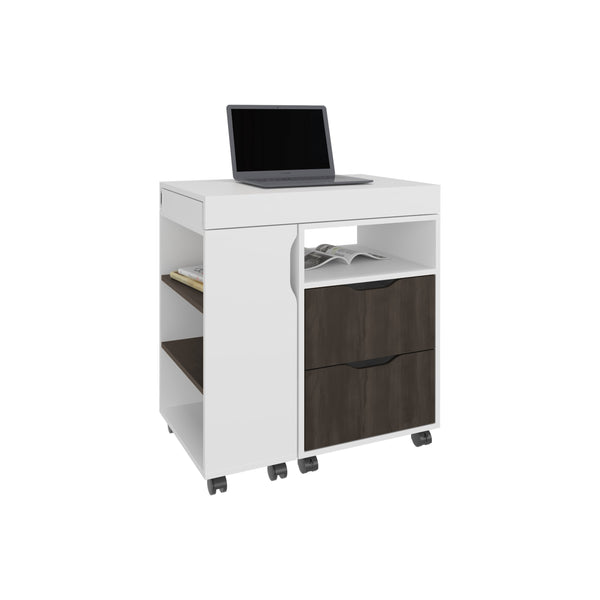 English Elm Extendable White Desk with 2 Drawers, 4 Shelves & Wheels — Adjustable, Compact, Eco-Friendly Design B097P296841