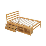 English Elm Full Size Wood Platform Bed With Removable Storage Shelves, Built-In Two Storage Drawers For Added Convenience, Natural