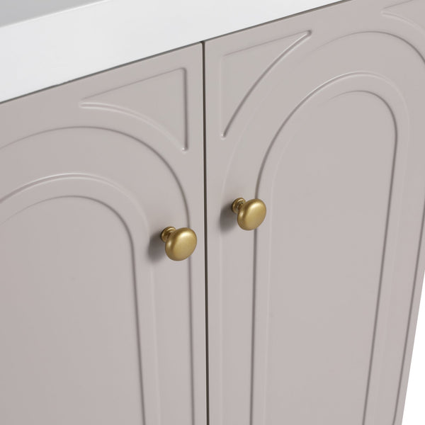 English Elm 24" Freestanding Bathroom Vanity with Integrated Basin Design, Adjustable Shelf & 3 Metal Handles, Eco Plywood Finish khaki W999P241051