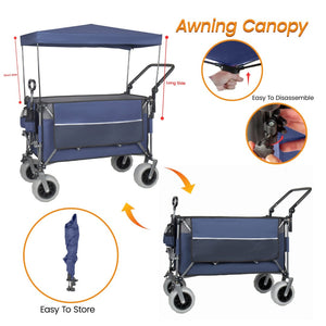 English Elm Multi-functional Folding Wagon with Canopy All Terrain Tires 480lb Steel Frame Outdoor Blue Gray W2932P417649