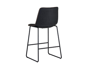Sunpan Cal Barstool Set of 2 - Stylish Mid-Century Design with Brushed Steel Frame & Faux Leather Comfort Antique Black