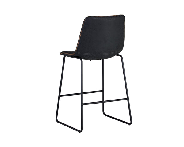 Sunpan Cal Barstool Set of 2 - Stylish Mid-Century Design with Brushed Steel Frame & Faux Leather Comfort Antique Black