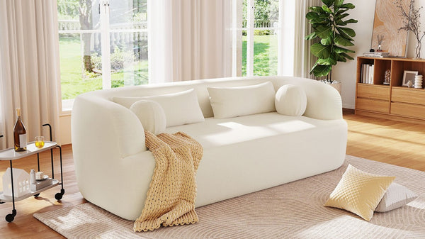 English Elm [new]86" Chenille Cloud Sofa Curved Legless 3-seater with Pocket Springs for Living Room Beige N723P404465A
