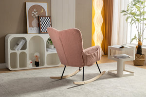 English Elm 067-teddy Fabric High Back Nursery Rocking Chair with Adjustable Footrest and Storage Pocket Pink W527P420900