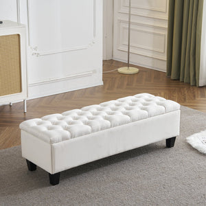 English Elm Christopher Knight Home® - Button Tufted Diamond-Stitched Storage Ottoman Bench with Soft-Close Hinge, Removable Legs, 52" Largo White N769P227940G