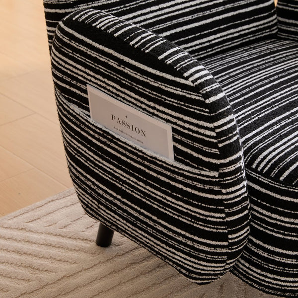 English Elm Modern boucle armchair with high-density foam cushion, solid wood legs, 500lb capacity, cozy reading seat Black W395P376574