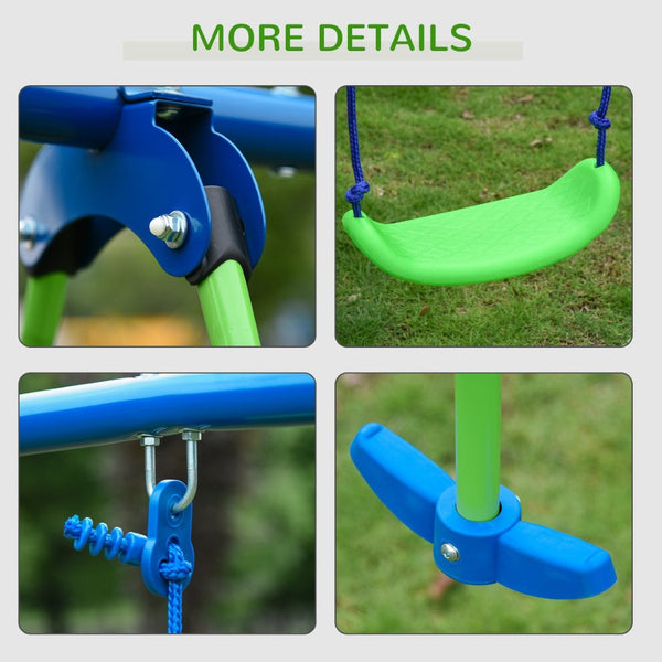 English Elm Outsunny Heavy Duty Metal A-frame Swing Set with Glider for Backyard Play W2225P229623
