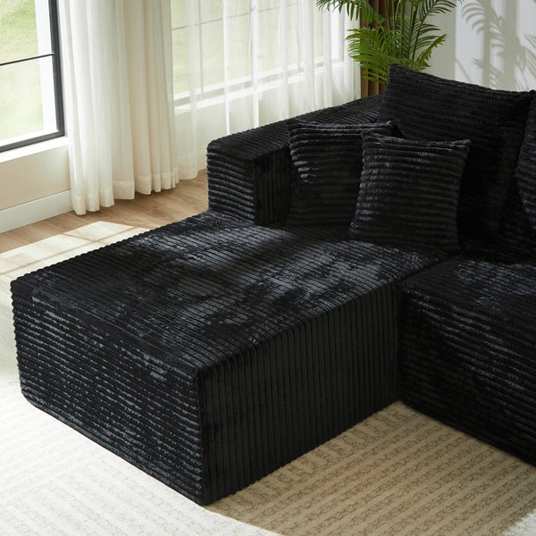 English Elm 133.86" Cloud Modular U-shaped Sectional Ribbed Corded Fabric Deep Seat Living Room Sofa Black W668S00009