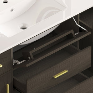 English Elm 48"dark Brown Vanity with 6 Drawers and Soft Close Doors for a Spa Bathroom Dark Brown W3133S00025