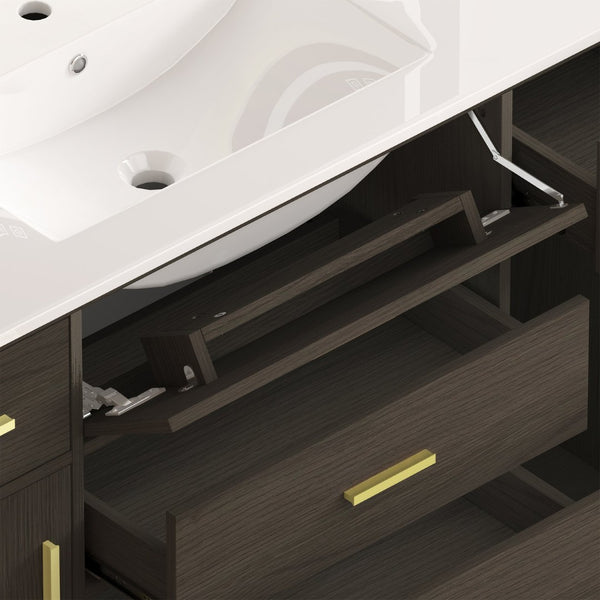 English Elm 48"dark Brown Vanity with 6 Drawers and Soft Close Doors for a Spa Bathroom Dark Brown W3133S00025