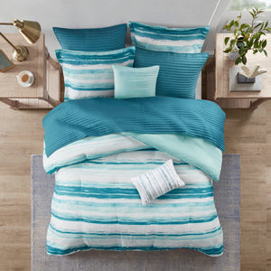 English Elm 8 Piece Printed Seersucker Comforter & Quilt Set - Aqua King/Cal King, Coastal Style & Versatile Comfort B03597257