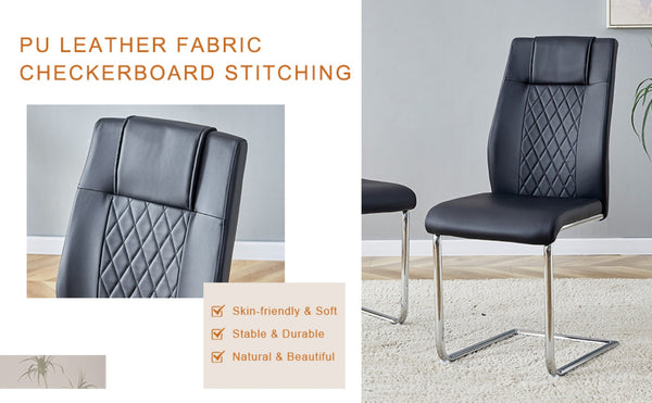 English Elm Table Modern 7-Piece Dining Set With Transparent Tempered Glass Top & 6 Black Pu Chairs, Stylish Design W1151S04128-GIGA