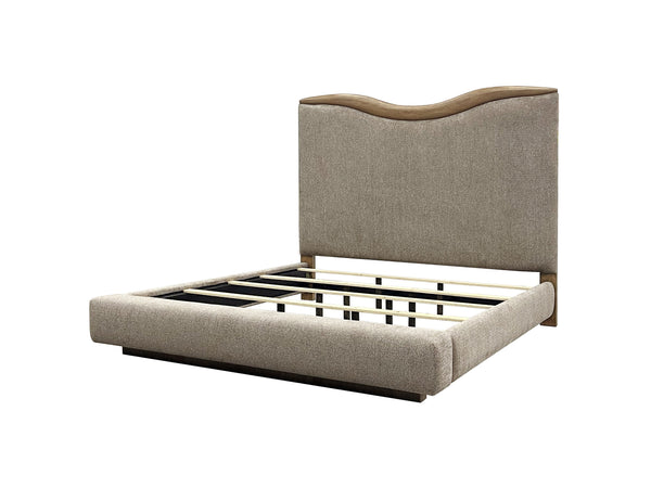 English Elm Upholstered Plush Queen Bed with Padded Headboard and Platform Base, 100% Polyester Luxury Finish Beige 88.25 L x 58.25 W x 8.25 H B2699S00102