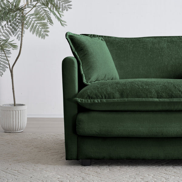 English Elm Comfy Deep Single Seat Sofa Chair in Green Chenille Upholstered Reading Armchair with Toss Pillow, Modular Comfort and Solid Wood Frame W714S00449