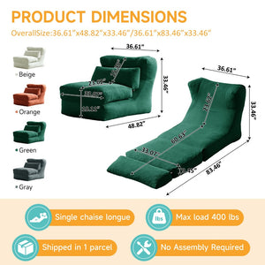 English Elm Cloud Corduroy Sleeper Chair Foldable High Density Foam Seat for Small Space Living Green W1765P448642