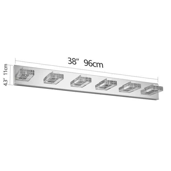 English Elm 38" Modern 6-Light LED Vanity Light with Square Acrylic Shades, Moisture-Proof Wall Fixture for Bathroom Mirror Chrome W2312P374928