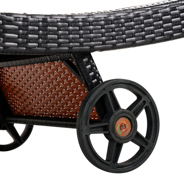 English Elm K&k Outdoor Wicker Reclining Chaise Set 2 Piece with Pull Out Tray Rolling Wheels Black+Brown N707P395515D