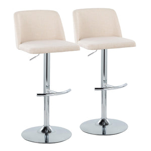 English Elm Toriano Adjustable Barstool Set Of 2 - Cream Upholstered With Chrome Base, 360° Swivel & Footrest B202S01043-GIGA
