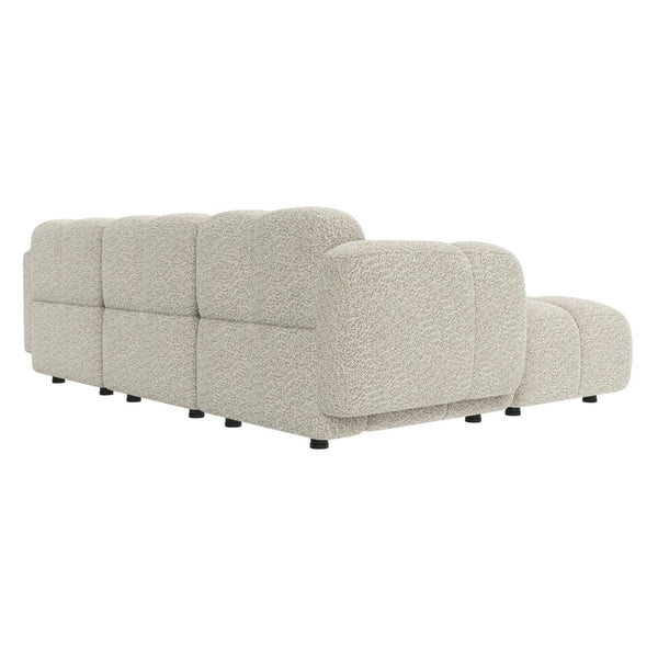 English Elm Beige Boucle L-shaped Sectional with Sculptural Cushion Blocks and Movable Ottoman Beige N758T404142A