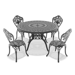 English Elm 5-Piece All-Weather Cast Aluminum Dining Set - Stylish Black Frame For Patios & Outdoor Spaces W1710S00227