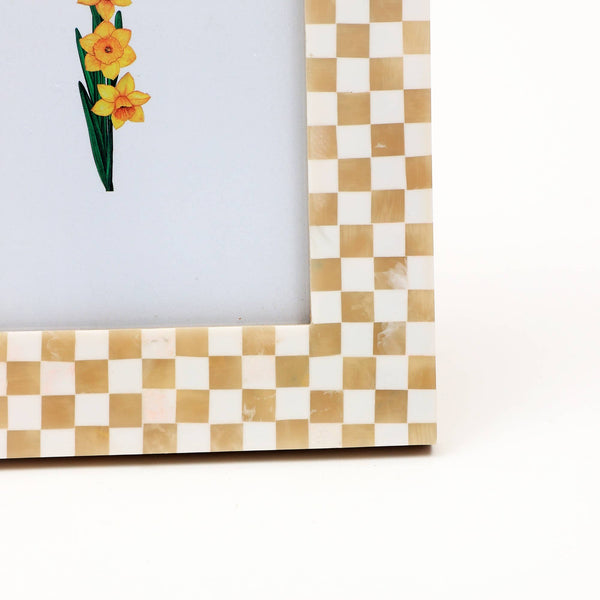 English Elm Decorative Checkerboard Bone Resin Tabletop Photo Frame, 5"X7" - Handcrafted Chic Elegance! B346P336869